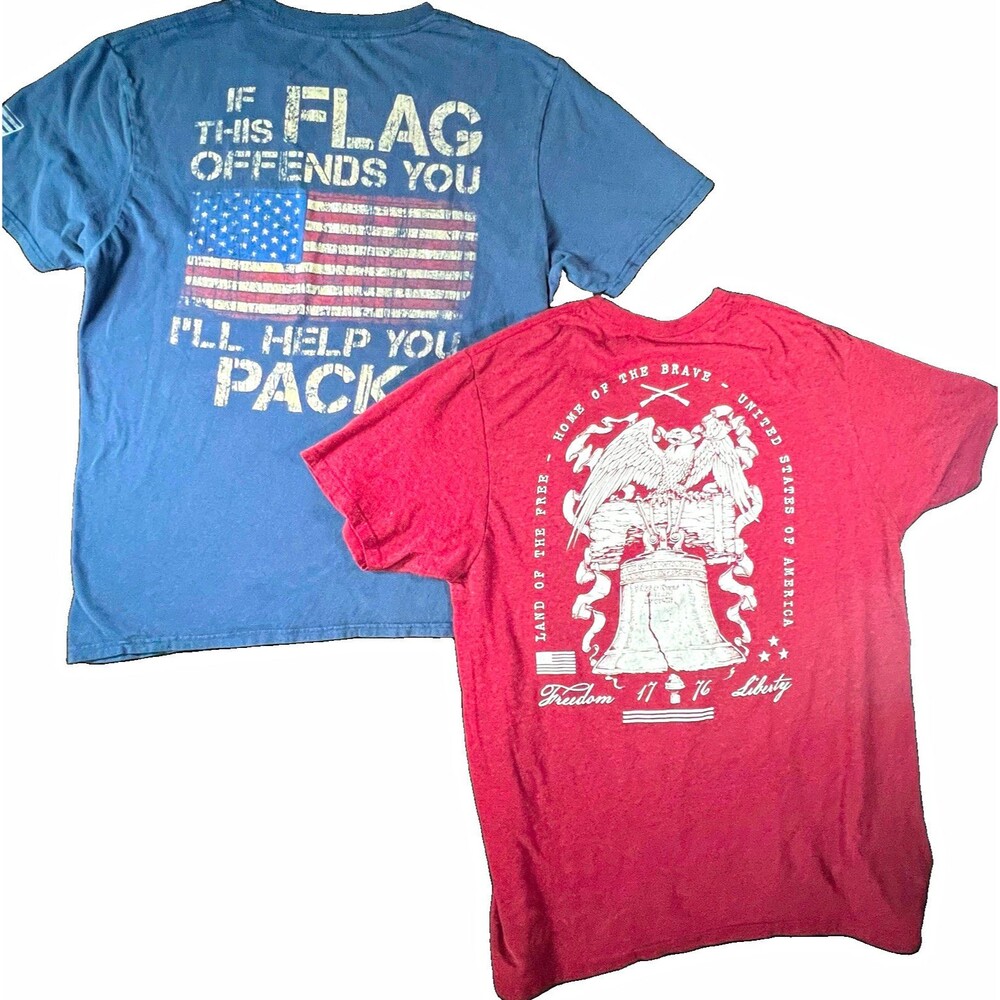Howitzer Bundle Mens Patriotic USA Flag Graphic T-Shirt Bundle Blue Red L